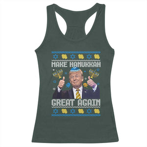 Happy Hanukkah Racerback Tank Top Make Hanukkah Great Again Funny Trump Ugly TS10 Dark Forest Green Print Your Wear