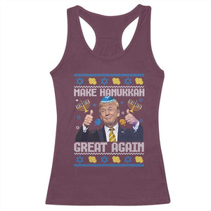 Happy Hanukkah Racerback Tank Top Make Hanukkah Great Again Funny Trump Ugly TS10 Maroon Print Your Wear