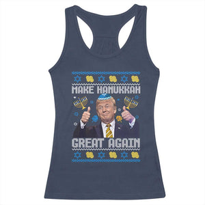 Happy Hanukkah Racerback Tank Top Make Hanukkah Great Again Funny Trump Ugly TS10 Navy Print Your Wear