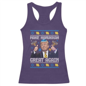 Happy Hanukkah Racerback Tank Top Make Hanukkah Great Again Funny Trump Ugly TS10 Purple Print Your Wear