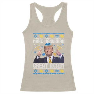 Happy Hanukkah Racerback Tank Top Make Hanukkah Great Again Funny Trump Ugly TS10 Sand Print Your Wear