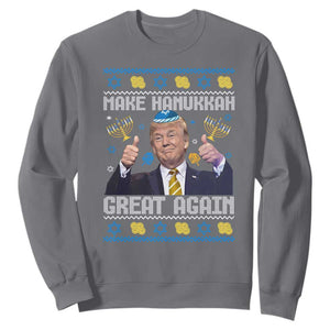 Happy Hanukkah Sweatshirt Make Hanukkah Great Again Funny Trump Ugly TS10 Charcoal Print Your Wear