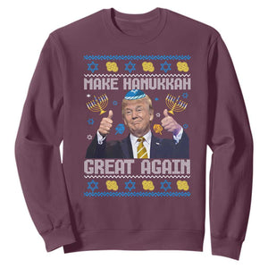 Happy Hanukkah Sweatshirt Make Hanukkah Great Again Funny Trump Ugly TS10 Maroon Print Your Wear
