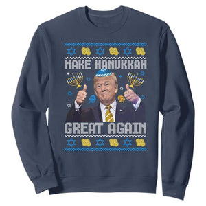 Happy Hanukkah Sweatshirt Make Hanukkah Great Again Funny Trump Ugly TS10 Navy Print Your Wear
