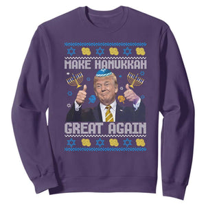 Happy Hanukkah Sweatshirt Make Hanukkah Great Again Funny Trump Ugly TS10 Purple Print Your Wear