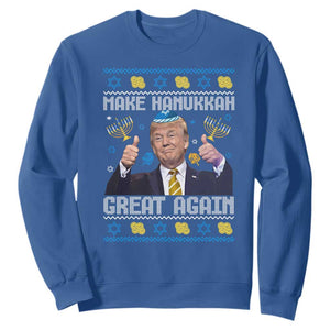 Happy Hanukkah Sweatshirt Make Hanukkah Great Again Funny Trump Ugly TS10 Royal Blue Print Your Wear