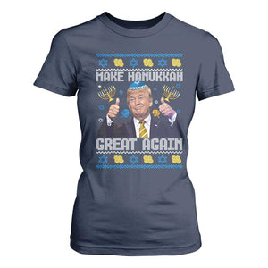 Happy Hanukkah T Shirt For Women Make Hanukkah Great Again Funny Trump Ugly TS10 Navy Print Your Wear