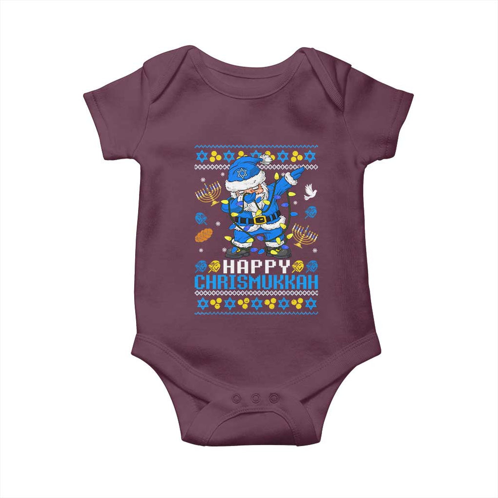 Happy Chrismukkah Merry Christmas Hanukkah Baby Onesie Dabbing Santa Ugly Chanukah Jewish TS10 Maroon Print Your Wear