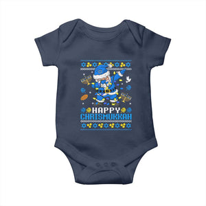 Happy Chrismukkah Merry Christmas Hanukkah Baby Onesie Dabbing Santa Ugly Chanukah Jewish TS10 Navy Print Your Wear