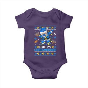 Happy Chrismukkah Merry Christmas Hanukkah Baby Onesie Dabbing Santa Ugly Chanukah Jewish TS10 Purple Print Your Wear