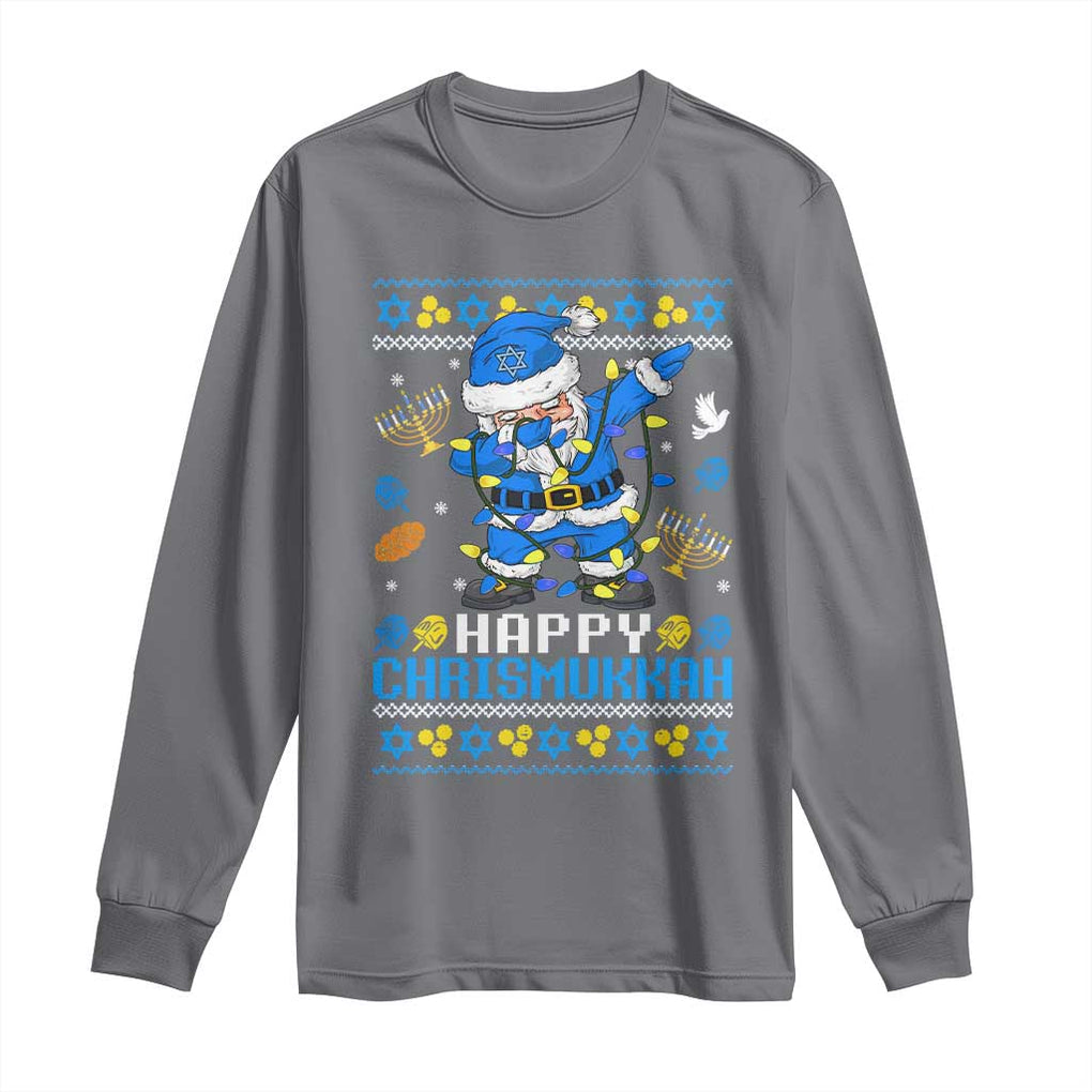 Happy Chrismukkah Merry Christmas Hanukkah Long Sleeve Shirt Dabbing Santa Ugly Chanukah Jewish TS10 Charcoal Print Your Wear