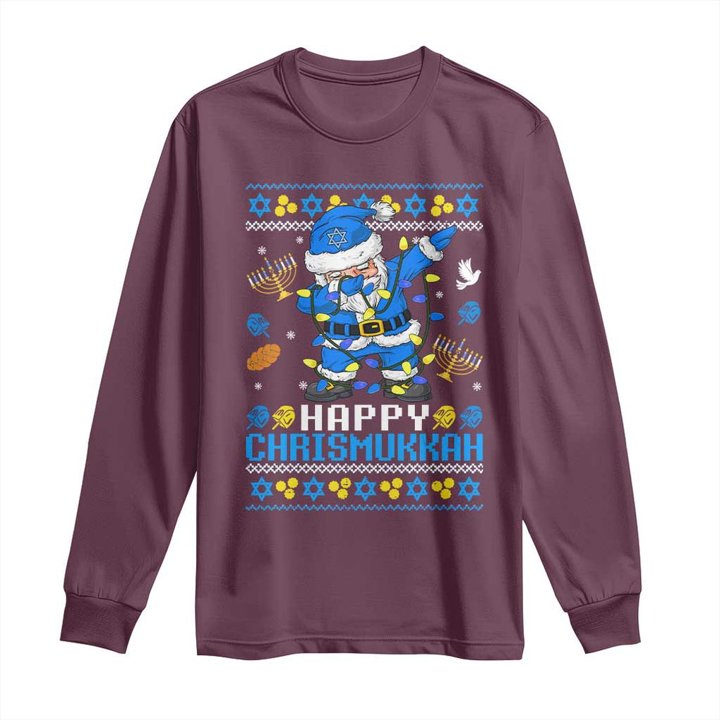 Happy Chrismukkah Merry Christmas Hanukkah Long Sleeve Shirt Dabbing Santa Ugly Chanukah Jewish TS10 Maroon Print Your Wear