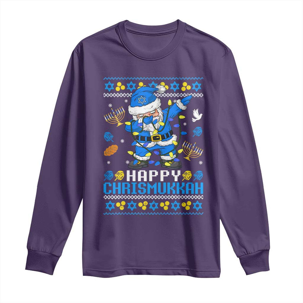 Happy Chrismukkah Merry Christmas Hanukkah Long Sleeve Shirt Dabbing Santa Ugly Chanukah Jewish TS10 Purple Print Your Wear