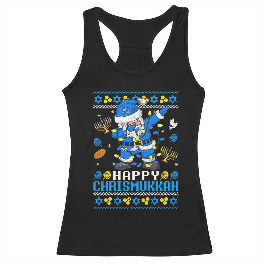 Happy Chrismukkah Merry Christmas Hanukkah Racerback Tank Top Dabbing Santa Ugly Chanukah Jewish TS10 Black Print Your Wear