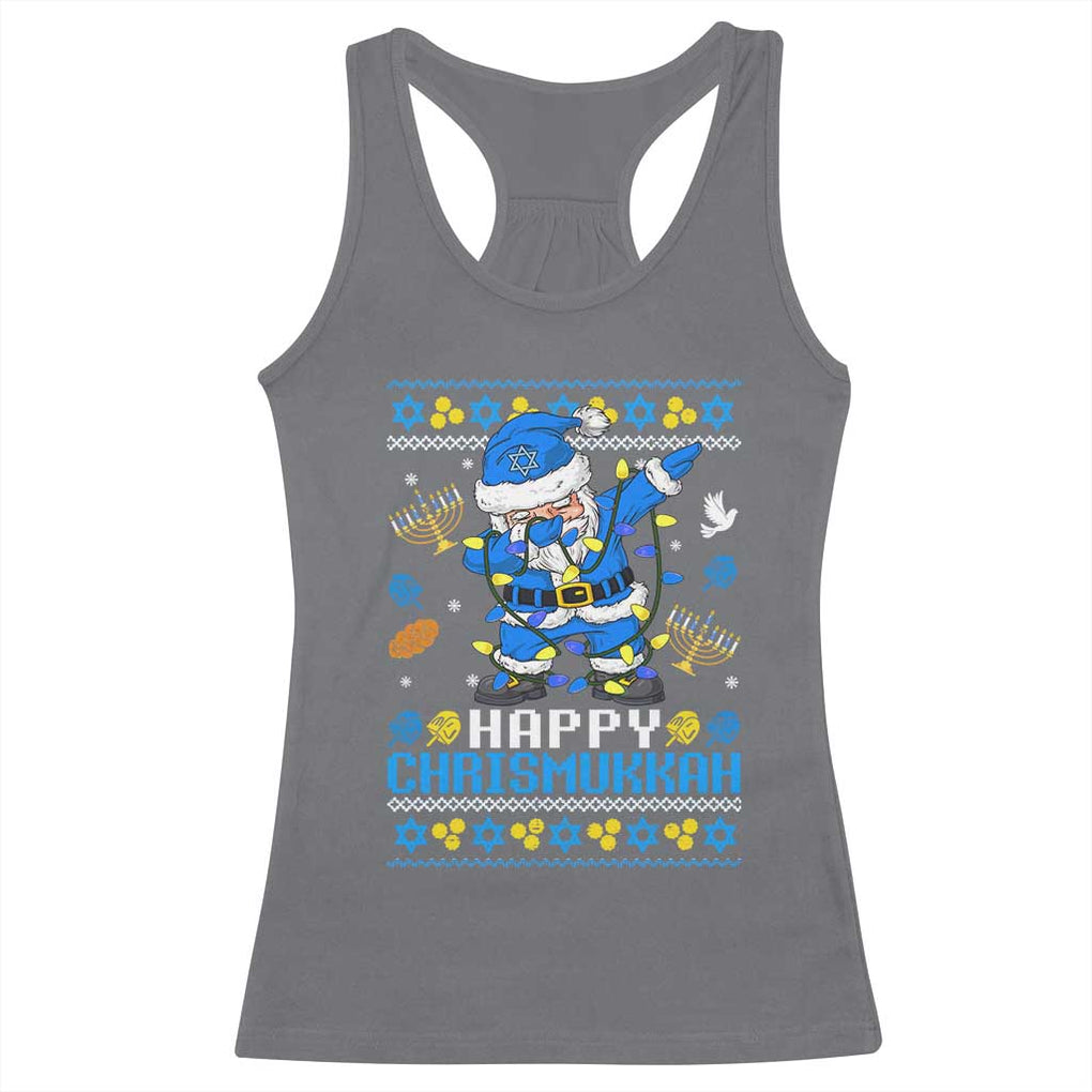 Happy Chrismukkah Merry Christmas Hanukkah Racerback Tank Top Dabbing Santa Ugly Chanukah Jewish TS10 Charcoal Print Your Wear