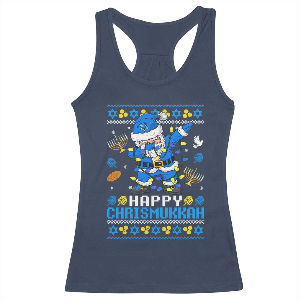 Happy Chrismukkah Merry Christmas Hanukkah Racerback Tank Top Dabbing Santa Ugly Chanukah Jewish TS10 Navy Print Your Wear