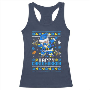 Happy Chrismukkah Merry Christmas Hanukkah Racerback Tank Top Dabbing Santa Ugly Chanukah Jewish TS10 Navy Print Your Wear