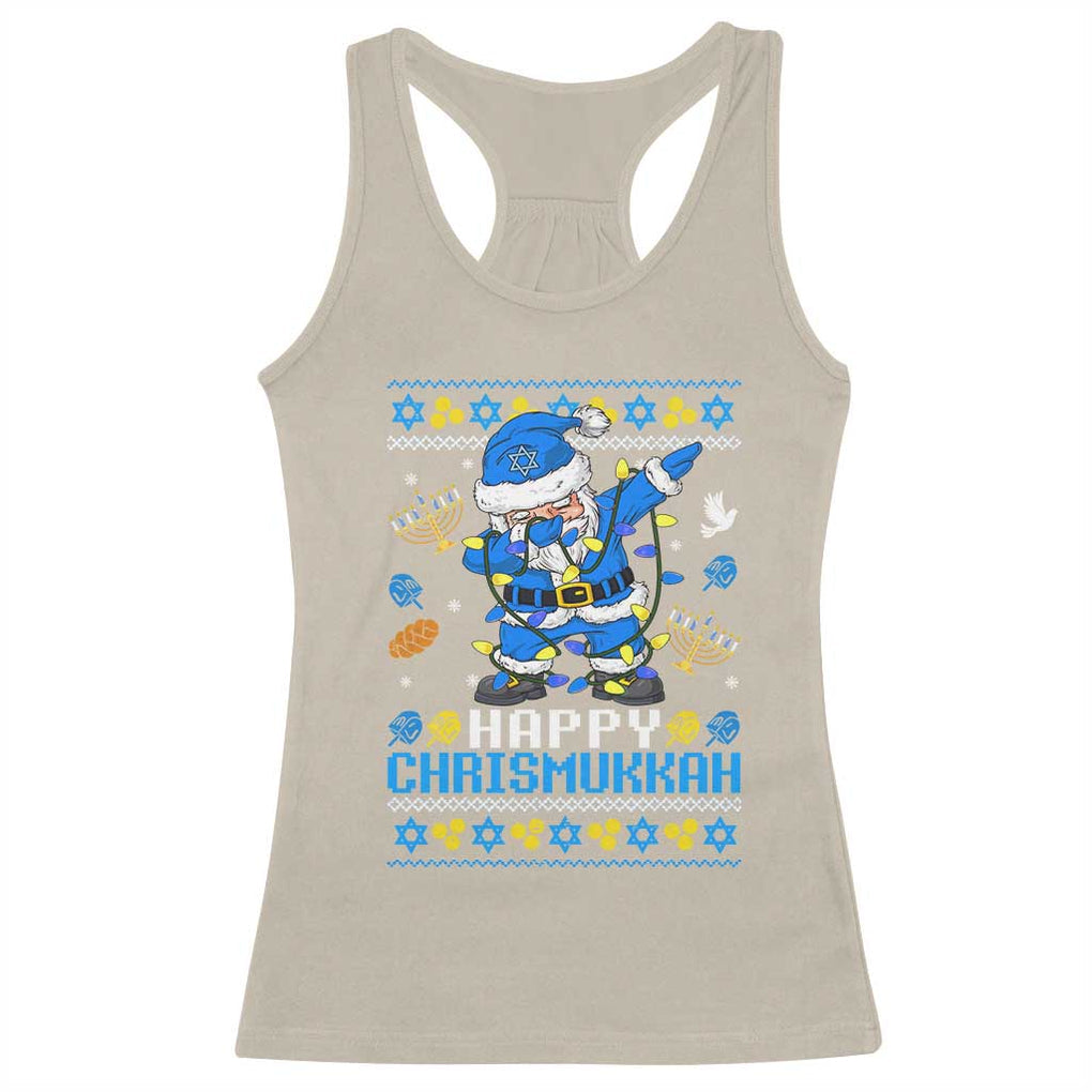 Happy Chrismukkah Merry Christmas Hanukkah Racerback Tank Top Dabbing Santa Ugly Chanukah Jewish TS10 Sand Print Your Wear