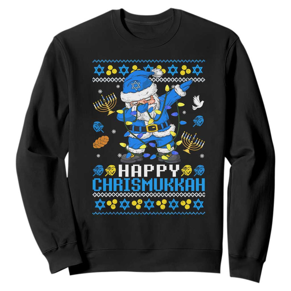 Happy Chrismukkah Merry Christmas Hanukkah Sweatshirt Dabbing Santa Ugly Chanukah Jewish TS10 Black Print Your Wear
