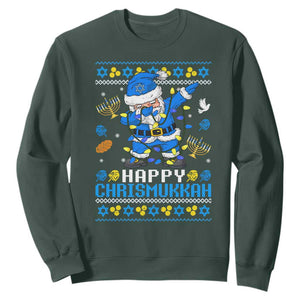 Happy Chrismukkah Merry Christmas Hanukkah Sweatshirt Dabbing Santa Ugly Chanukah Jewish TS10 Dark Forest Green Print Your Wear