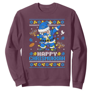 Happy Chrismukkah Merry Christmas Hanukkah Sweatshirt Dabbing Santa Ugly Chanukah Jewish TS10 Maroon Print Your Wear