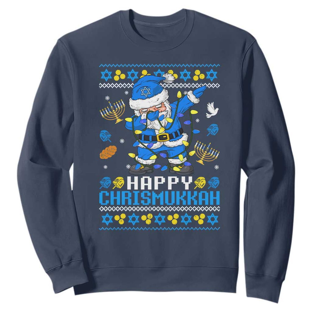Happy Chrismukkah Merry Christmas Hanukkah Sweatshirt Dabbing Santa Ugly Chanukah Jewish TS10 Navy Print Your Wear