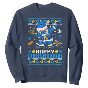 Happy Chrismukkah Merry Christmas Hanukkah Sweatshirt Dabbing Santa Ugly Chanukah Jewish TS10 Navy Print Your Wear