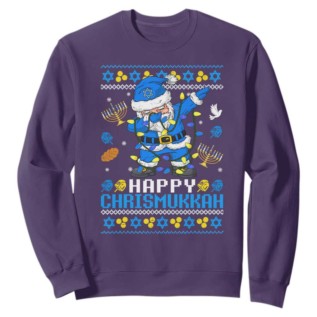Happy Chrismukkah Merry Christmas Hanukkah Sweatshirt Dabbing Santa Ugly Chanukah Jewish TS10 Purple Print Your Wear