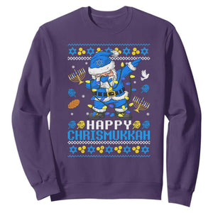 Happy Chrismukkah Merry Christmas Hanukkah Sweatshirt Dabbing Santa Ugly Chanukah Jewish TS10 Purple Print Your Wear