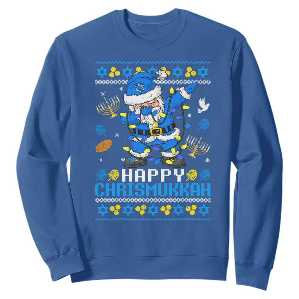 Happy Chrismukkah Merry Christmas Hanukkah Sweatshirt Dabbing Santa Ugly Chanukah Jewish TS10 Royal Blue Print Your Wear