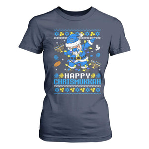 Happy Chrismukkah Merry Christmas Hanukkah T Shirt For Women Dabbing Santa Ugly Chanukah Jewish TS10 Navy Print Your Wear