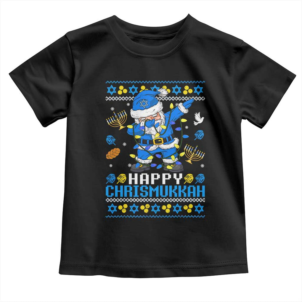 Happy Chrismukkah Merry Christmas Hanukkah Toddler T Shirt Dabbing Santa Ugly Chanukah Jewish TS10 Black Print Your Wear