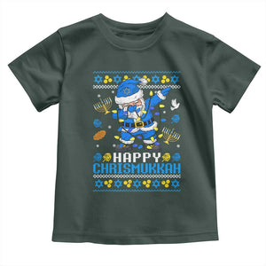 Happy Chrismukkah Merry Christmas Hanukkah Toddler T Shirt Dabbing Santa Ugly Chanukah Jewish TS10 Dark Forest Green Print Your Wear