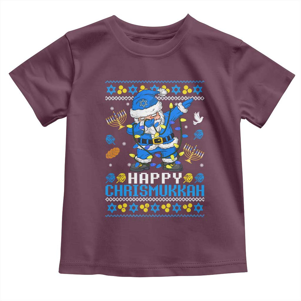 Happy Chrismukkah Merry Christmas Hanukkah Toddler T Shirt Dabbing Santa Ugly Chanukah Jewish TS10 Maroon Print Your Wear