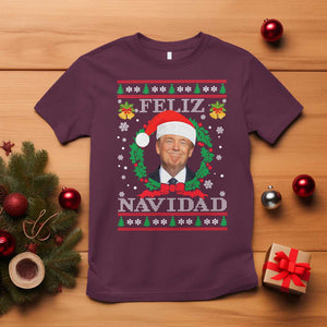 Christmas Trump T Shirt Feliz Navidad Funny Trump Santa Hat Xmas Ugly TS10 Maroon Print Your Wear