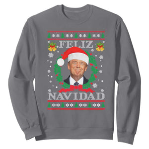 Christmas Trump Sweatshirt Feliz Navidad Funny Trump Santa Hat Xmas Ugly TS10 Charcoal Print Your Wear