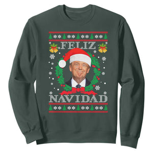 Christmas Trump Sweatshirt Feliz Navidad Funny Trump Santa Hat Xmas Ugly TS10 Dark Forest Green Print Your Wear