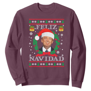 Christmas Trump Sweatshirt Feliz Navidad Funny Trump Santa Hat Xmas Ugly TS10 Maroon Print Your Wear
