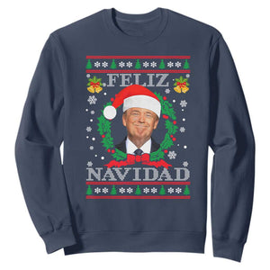 Christmas Trump Sweatshirt Feliz Navidad Funny Trump Santa Hat Xmas Ugly TS10 Navy Print Your Wear