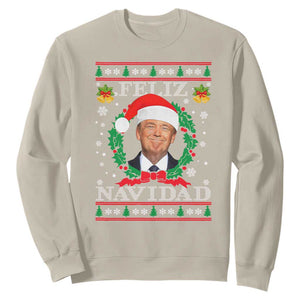 Christmas Trump Sweatshirt Feliz Navidad Funny Trump Santa Hat Xmas Ugly TS10 Sand Print Your Wear