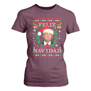 Christmas Trump T Shirt For Women Feliz Navidad Funny Trump Santa Hat Xmas Ugly TS10 Maroon Print Your Wear