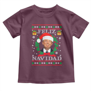 Christmas Trump Toddler T Shirt Feliz Navidad Funny Trump Santa Hat Xmas Ugly TS10 Maroon Print Your Wear