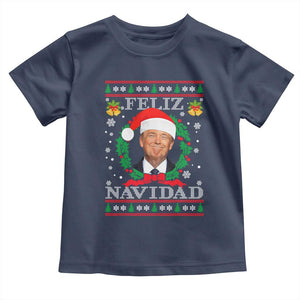 Christmas Trump Toddler T Shirt Feliz Navidad Funny Trump Santa Hat Xmas Ugly TS10 Navy Print Your Wear