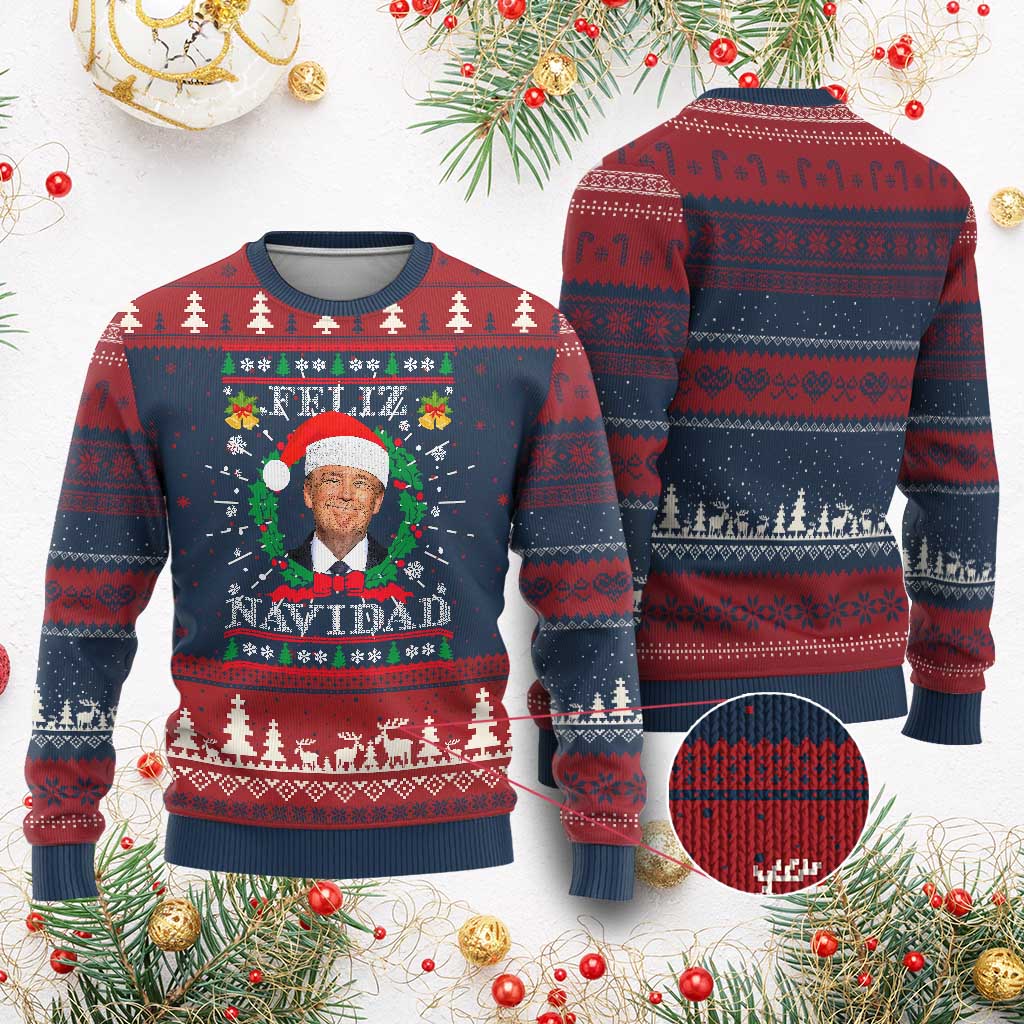 Mexico Xmas Trump Ugly Christmas Sweater Feliz Navidad Funny Trump Santa Hat Xmas Ugly TS10 Burgundy Print Your Wear