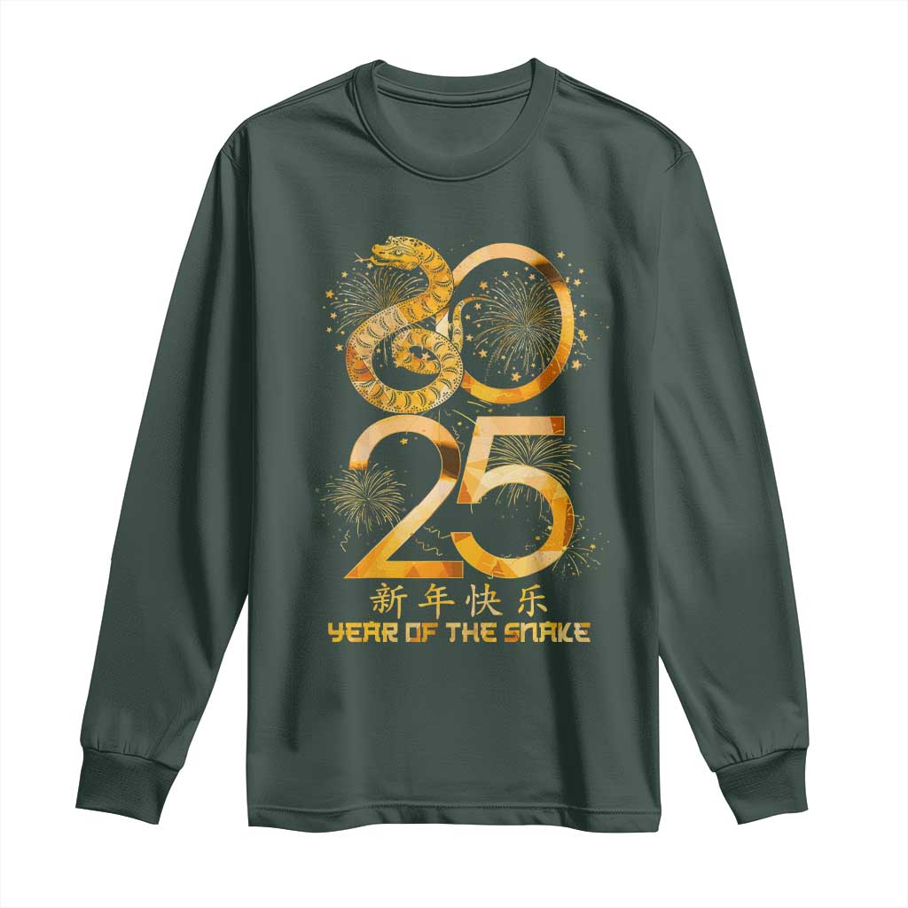 Lunar New Year 2025 Long Sleeve Shirt Chinese Year Of The Snake TS10 Dark Forest Green Print Your Wear