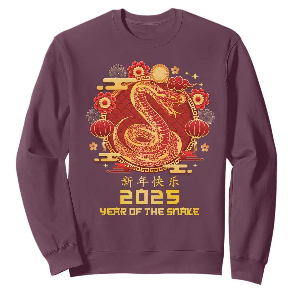 Year Of The Snake 2025 Lunar New Year Sweatshirt TS10 Maroon Print Your Wear
