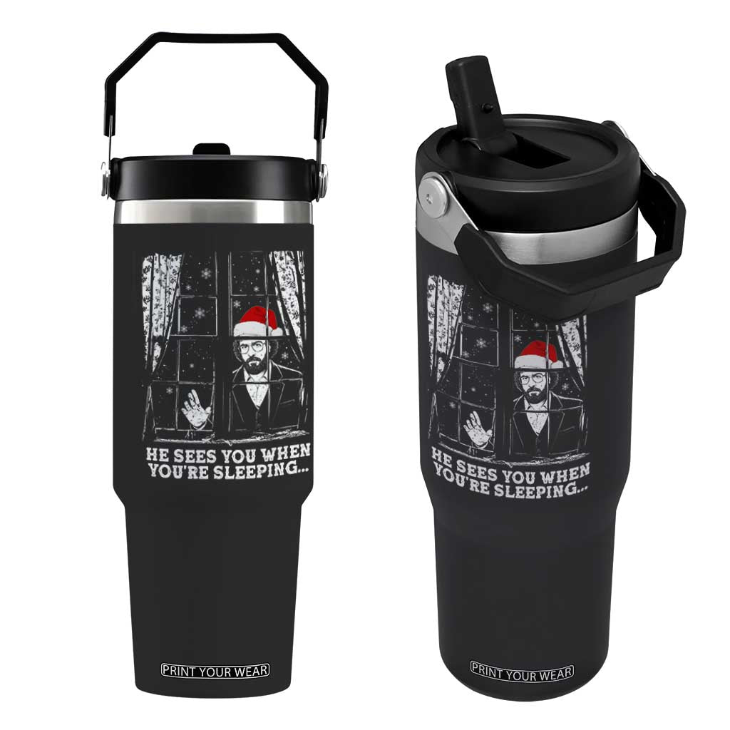 Stranger Christmas Flip Straw Tumbler Funny Murray He Sees You Vintage TS10 One Size: 30 oz Black Print Your Wear