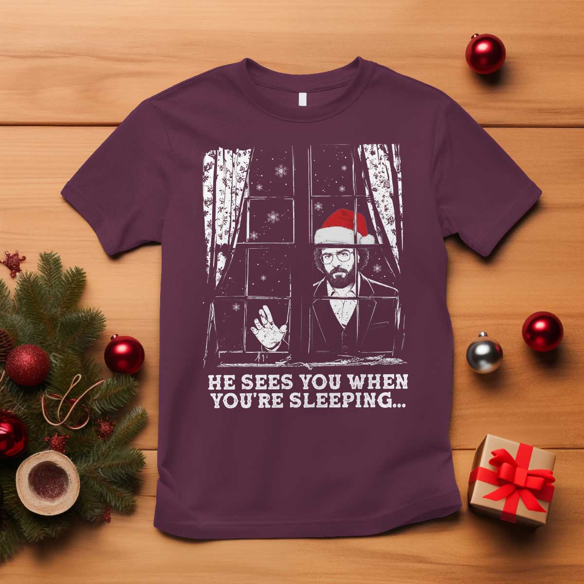 Stranger Christmas T Shirt Funny Murray He Sees You Vintage TS10 Maroon Print Your Wear
