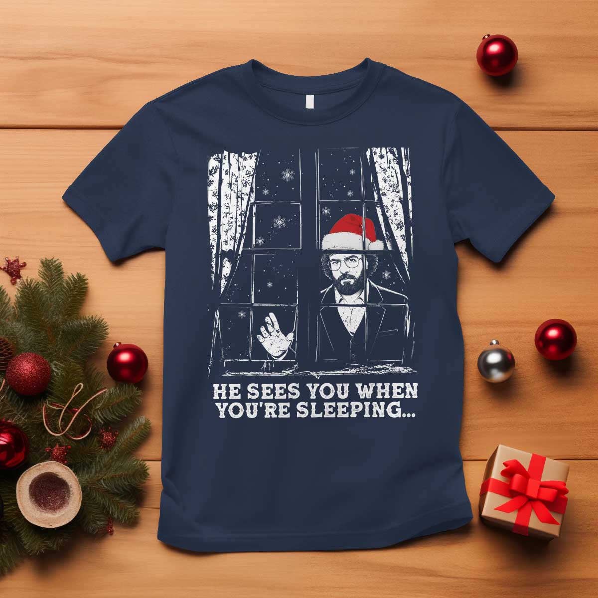 Stranger Christmas T Shirt Funny Murray He Sees You Vintage TS10 Navy Print Your Wear