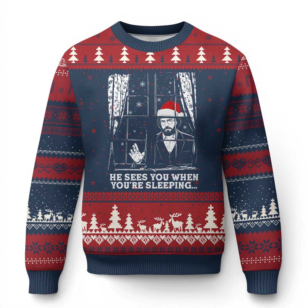 Stranger Xmas Ugly Christmas Sweater Funny Murray He Sees You Vintage TS10 Navy Red Print Your Wear